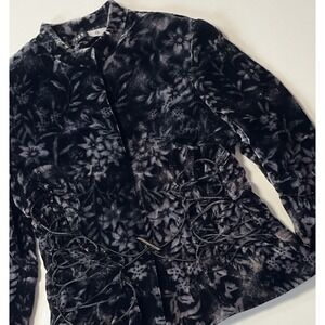 Ines G. Floral Black Velvet Jacket Size 42 Pura Seda Poetcore Dark Luxe Blazer